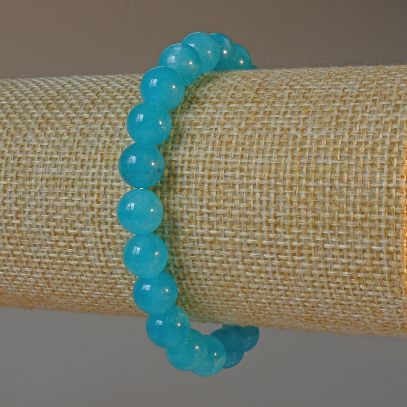Aquamarine Bracelet, natural stone smooth bead, diameter 8.5mm+/-, length 18cm+/- (stretch)