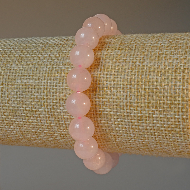 Rose Quartz Bracelet, natural stone smooth bead, diameter 10mm+/-, length 18cm+/- (stretch)