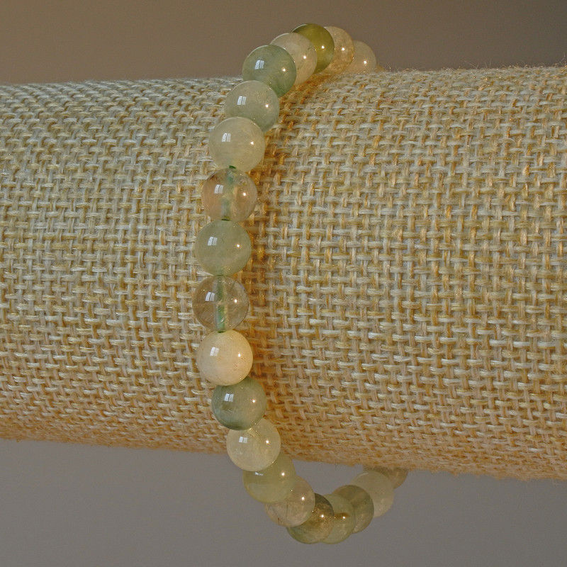 Phantom Quartz with Rutile Bracelet, natural stone smooth round beads, diameter 6.5mm+-, length 18cm+- (stretch)