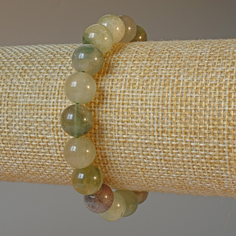 Phantom Quartz with Rutile Bracelet, natural stone smooth round beads, diameter 10mm+-, length 18cm+- (stretch)