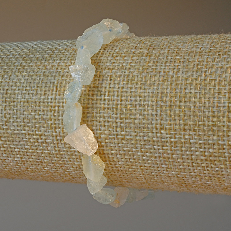 Rock Crystal and Aquamarine Bracelet, natural raw stone tumbled beads, diameter 6x8mm+-, length 18cm+- (stretch)
