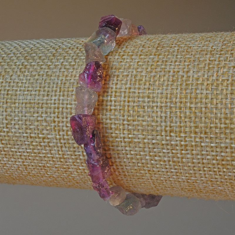 Fluorite Bracelet, natural raw stone, tumbled, diameter 6x8mm+/-, length 18cm+/- (stretch)