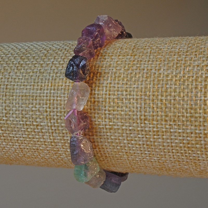 Fluorite Bracelet, natural raw stone, tumbled, diameter 8x10mm+/-, length 18cm+/- (stretch)
