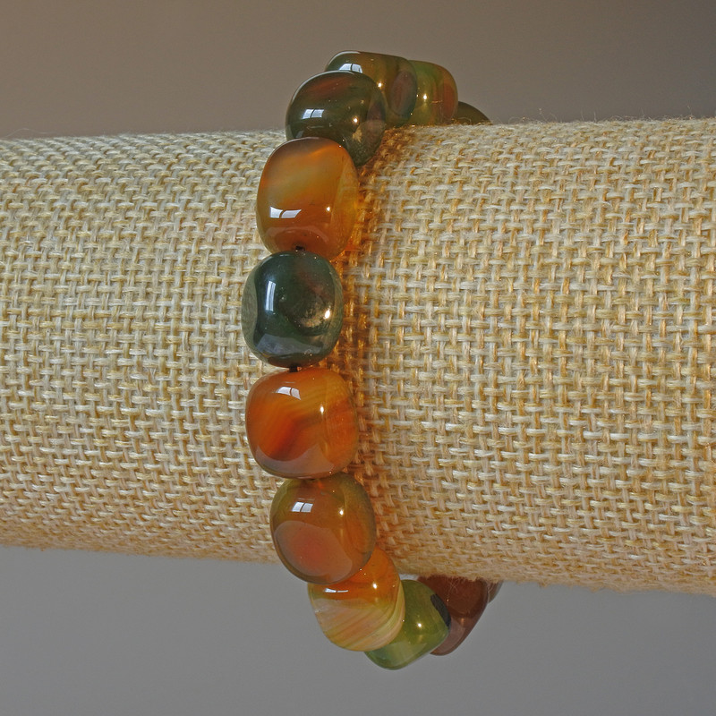 Brazilian Agate Bracelet, natural stone bar, diameter 9x12mm+/-, length 18cm+/- (stretch)