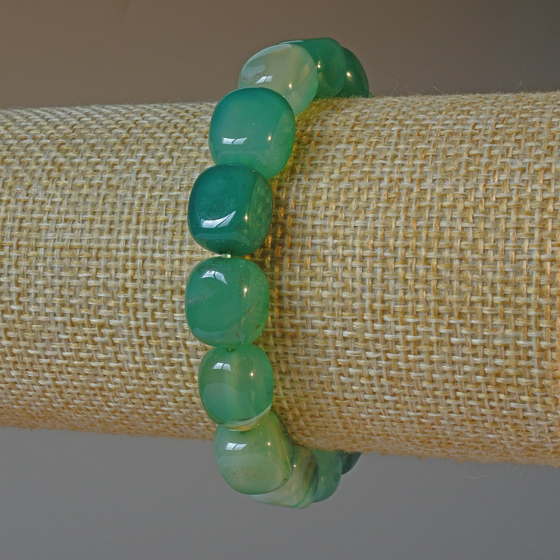 Light Green Agate Bracelet, natural stone bar, diameter 9x12mm+/-, length 18cm+/- (stretch)