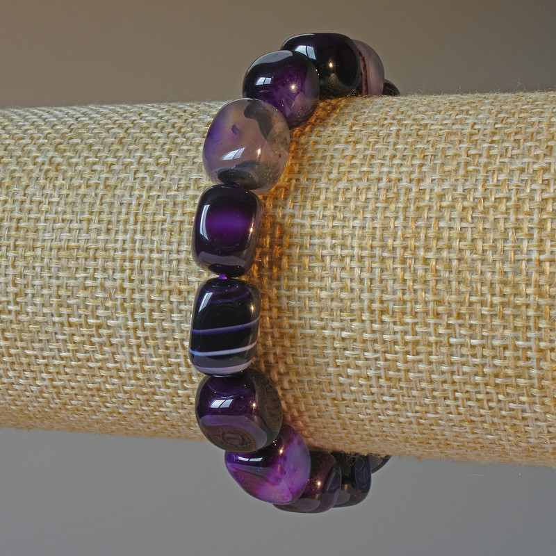Purple Agate Bracelet, natural stone bar, diameter 9x12mm+/-, length 18cm+/- (stretch)