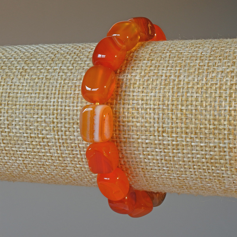 Orange Agate Bracelet, natural stone bar, diameter 9x12mm+/-, length 18cm+/- (stretch)