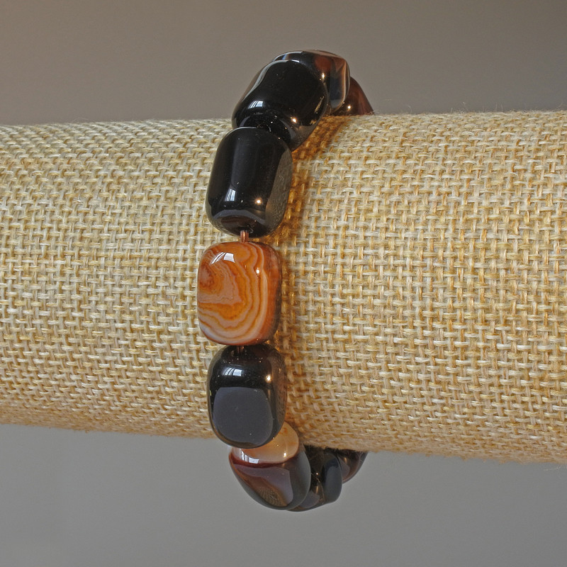 Brown Agate Bracelet, natural stone bar, diameter 11x15mm+/-, length 18cm+/- (stretch)