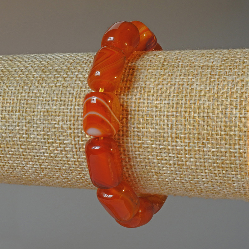 Agate Orange Natural Stone Bar Bracelet, diameter 11x15mm+-, length 18cm+- (stretch)