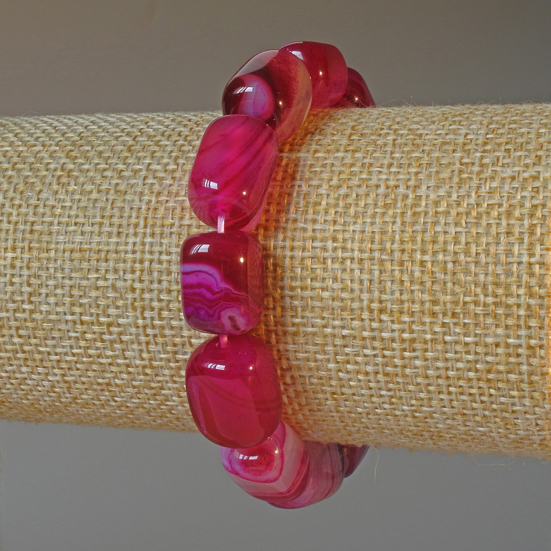 Agate Raspberry Natural Stone Bar Bracelet, diameter 11x15mm+-, length 18cm+- (stretch)