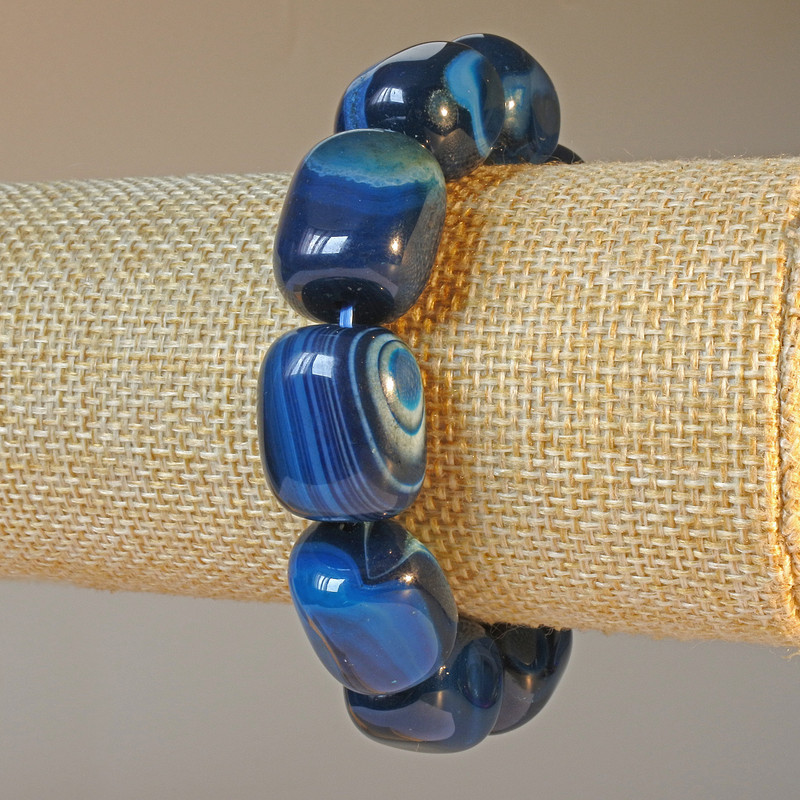 Agate Blue Natural Stone Bar Bracelet, diameter 15x19mm+-, length 18cm+- (stretch)