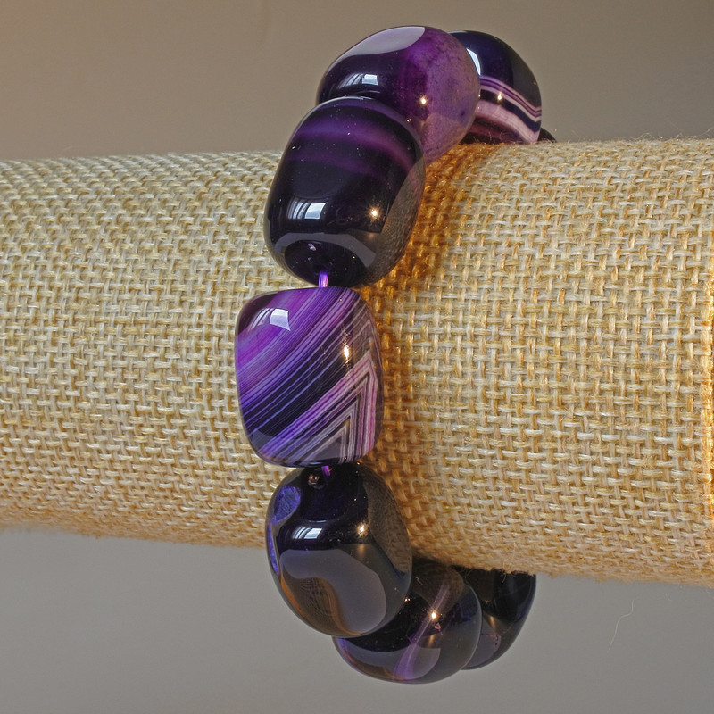 Agate Purple Natural Stone Bar Bracelet, diameter 15x19mm+-, length 18cm+- (stretch)