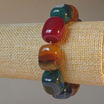 Agate Assorted Natural Stone Bar Bracelet, diameter 15x19mm+-, length 18cm+- (stretch)