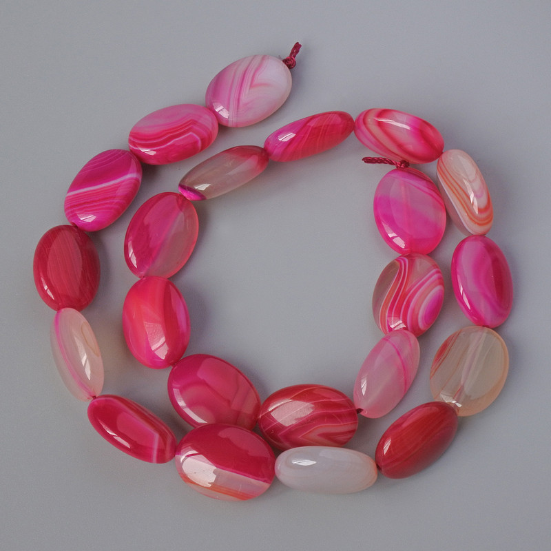 Raspberry Agate Beads, Natural Stone Oval, Diameter 13x18mm+/-, Length 40cm+/- on Thread