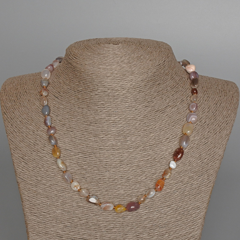 Botswana Agate Necklace, Natural Stone Tumbled Beads, Diameter 7x10mm+/-, Length 48cm+