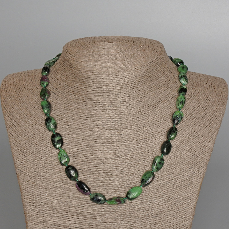 Zoisite Necklace, Natural Stone Tumbled Beads, Diameter 9x14mm+/-, Length 47cm+