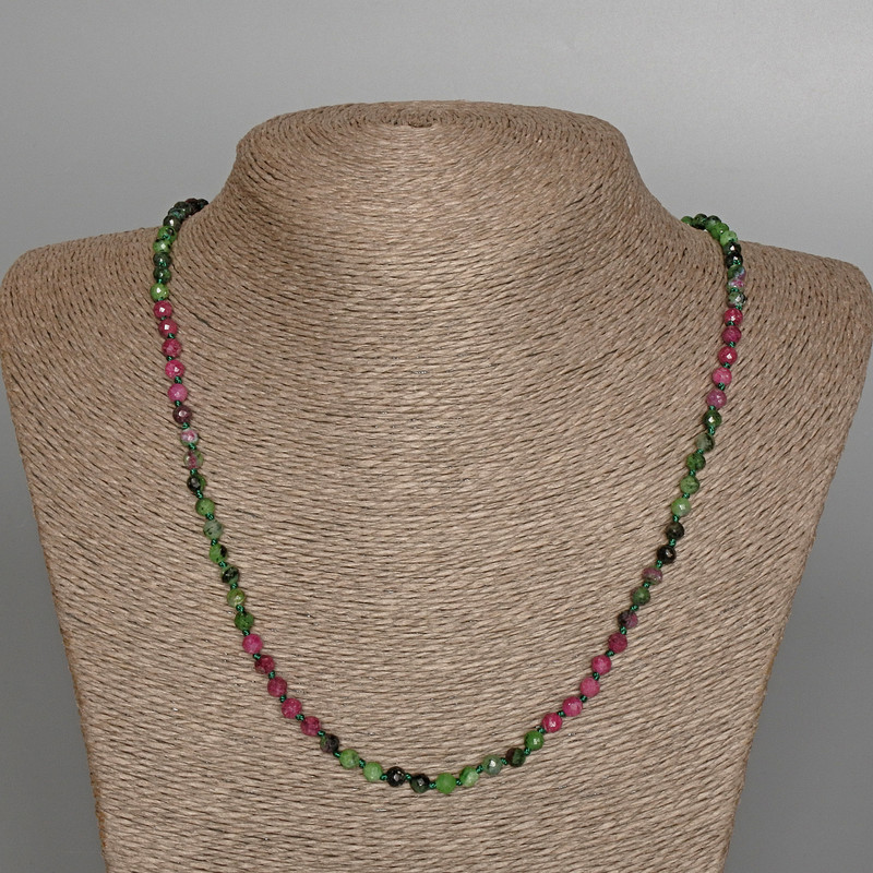 Necklace Zoisite, natural stone faceted round bead, diameter 4mm+-, length 51cm+