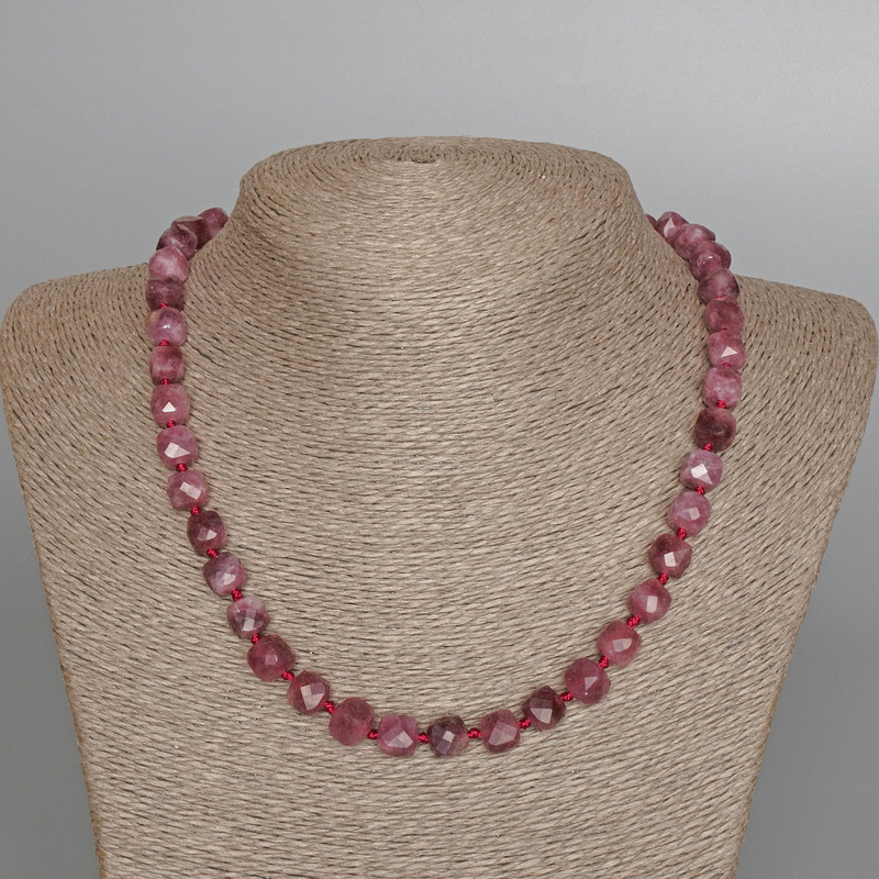 Necklace Rubellite Tourmaline, natural stone faceted cube, diameter 8.5mm+-, length 50cm+