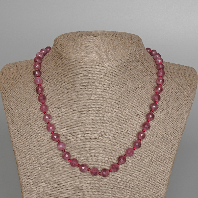 Rubellite Tourmaline Necklace, Natural Stone Faceted Round Bead, Diameter 8mm+/-, Length 48cm+