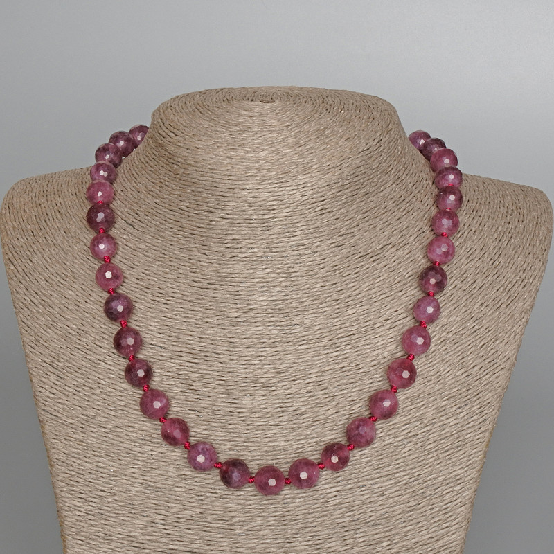 Necklace Rubellite Tourmaline, natural stone faceted round bead, diameter 10mm+-, length 49cm+