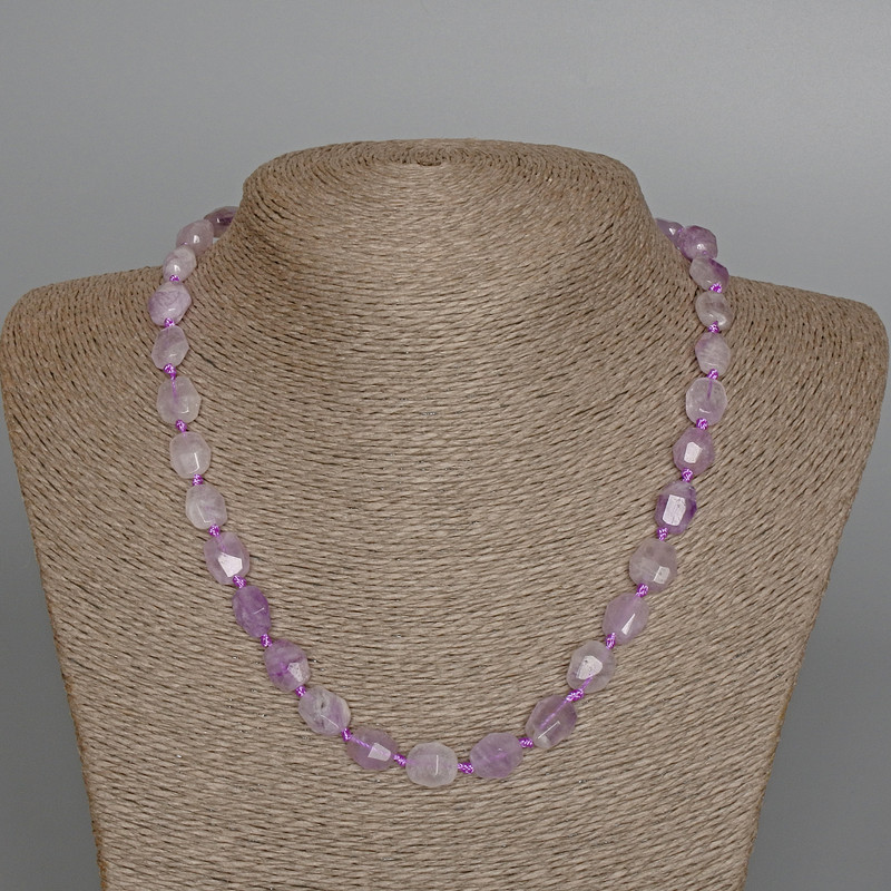 Necklace Amethyst, natural stone faceted nugget, diameter 10x12mm+-, length 48cm+