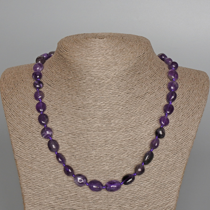 Amethyst Necklace, Natural Stone Tumbled Bead, Diameter 10x13mm+/-, Length 50cm+