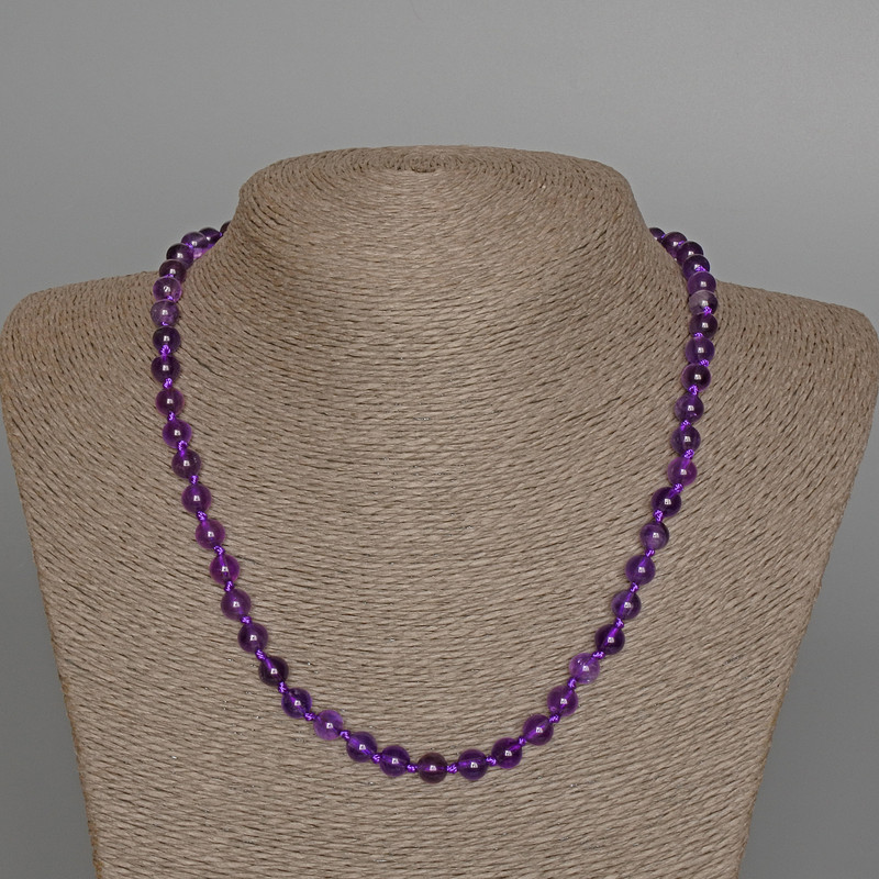 Amethyst Necklace, Natural Stone Smooth Round Bead, Diameter 6.5mm+/-, Length 48cm+