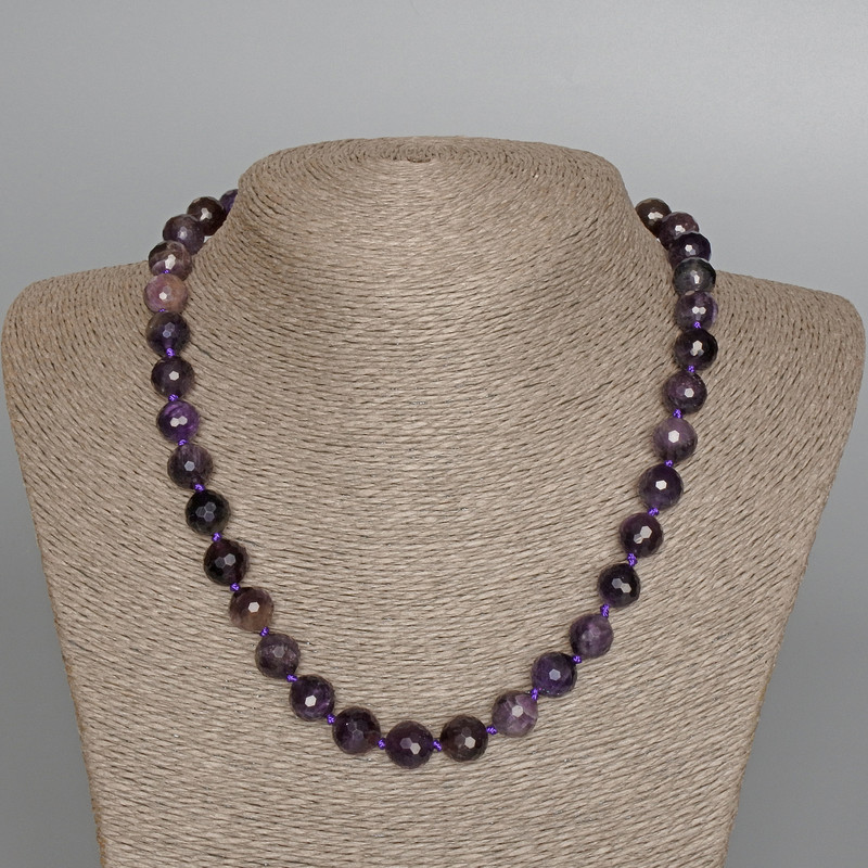Necklace Amethyst, natural stone faceted round bead, diameter 10mm+-, length 49cm+