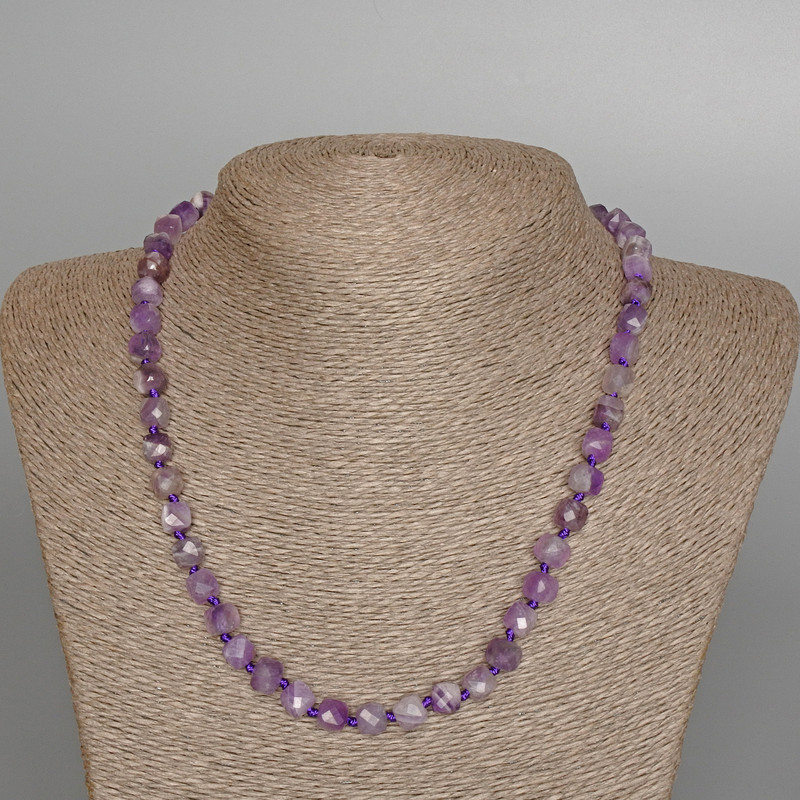 Necklace Amethyst, natural stone faceted cube, diameter 7mm+-, length 49cm+