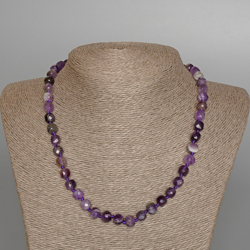 Necklace Amethyst, natural stone faceted cube, diameter 7mm+-, length 49cm+