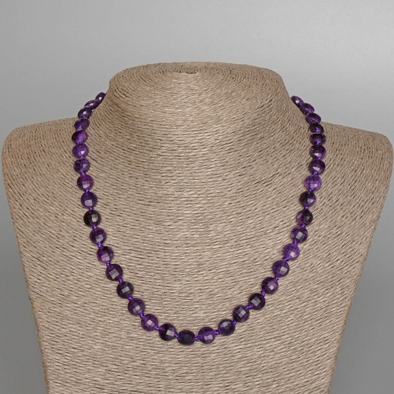 Sugilite Necklace with Natural Stone Bead, Faceted Coin 8×5mm, Length 48cm
