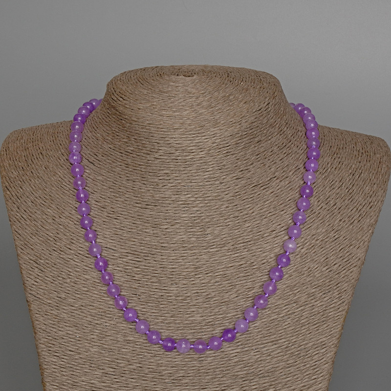 Lavender Amethyst Natural Stone Necklace, smooth round bead, diameter 6.5mm+-, length 49cm+