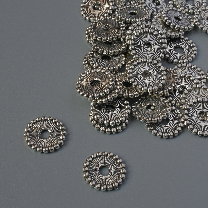 Findings Spacer Bead, diameter 11x1.5mm+- hole d-2.4mm+- silver-tone metal, pack of 43pcs+- 20g