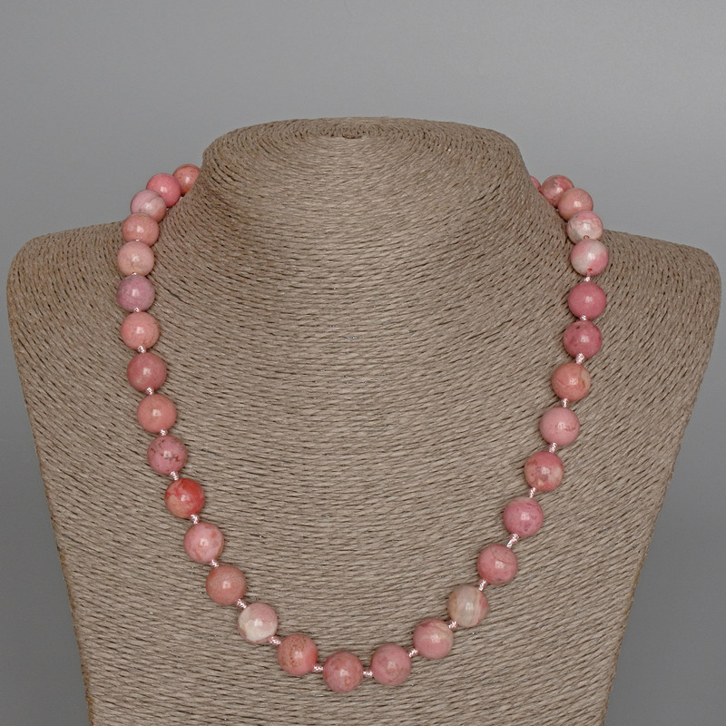 Rhodochrosite Necklace, Natural Stone Smooth Round Beads, Diameter 10.5mm+/-, Length 51cm+