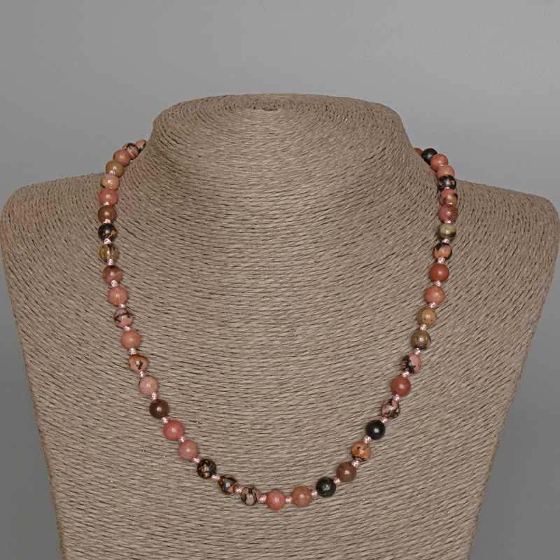 Rhodonite Necklace, Natural Stone Smooth Round Beads, Diameter 7mm+/-, Length 49cm+