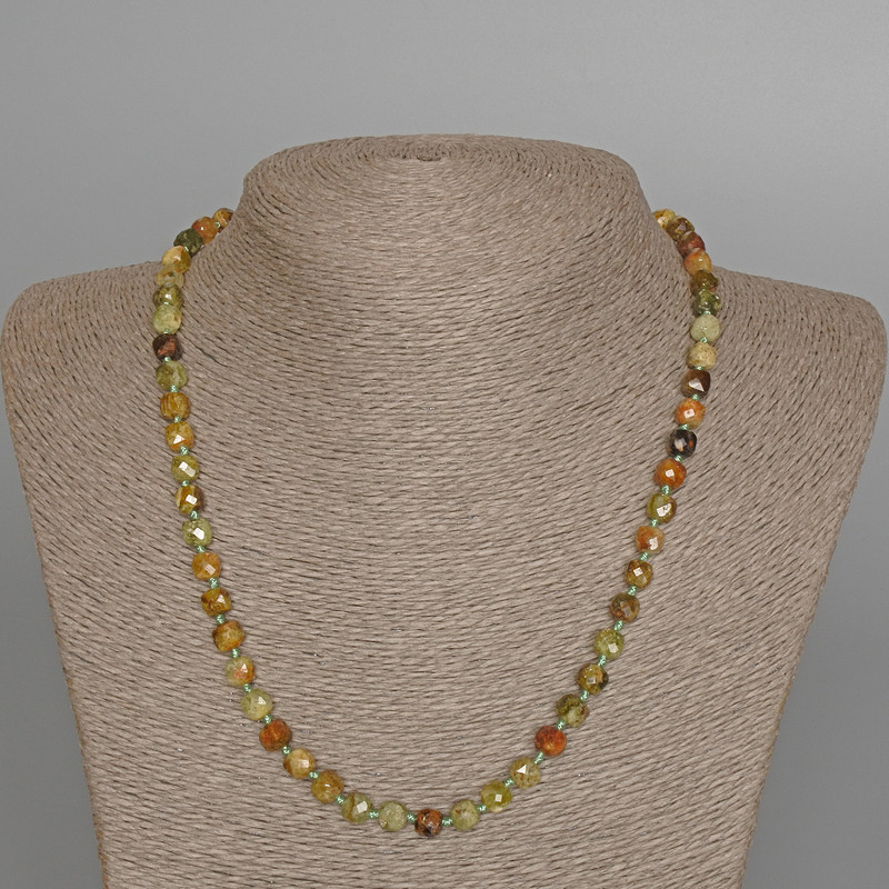 Grossular Garnet (Green Garnet) Necklace, Natural Stone Faceted Cube, Diameter 6mm+/-, Length 50cm+