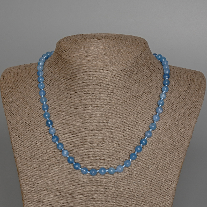 Aquamarine Necklace, Natural Stone Smooth Round Beads, Diameter 6.5mm+/-, Length 48cm+