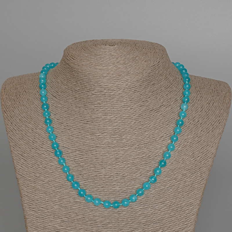 Aquamarine Necklace, Natural Stone Smooth Round Beads, Diameter 6mm+/-, Length 49cm+