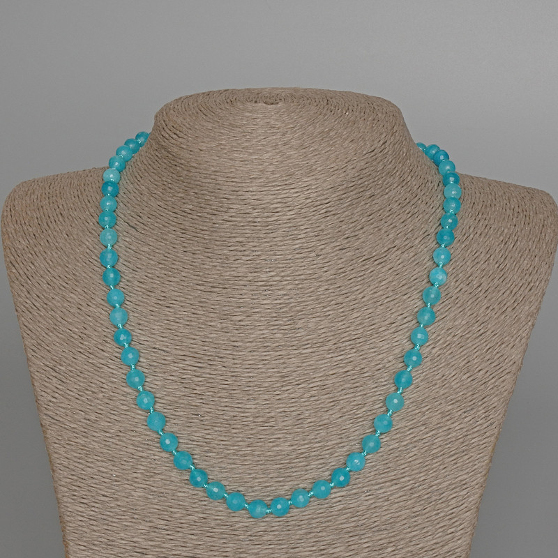 Aquamarine Necklace, Natural Stone Faceted Round Bead, Diameter 6mm+-, Length 49cm+