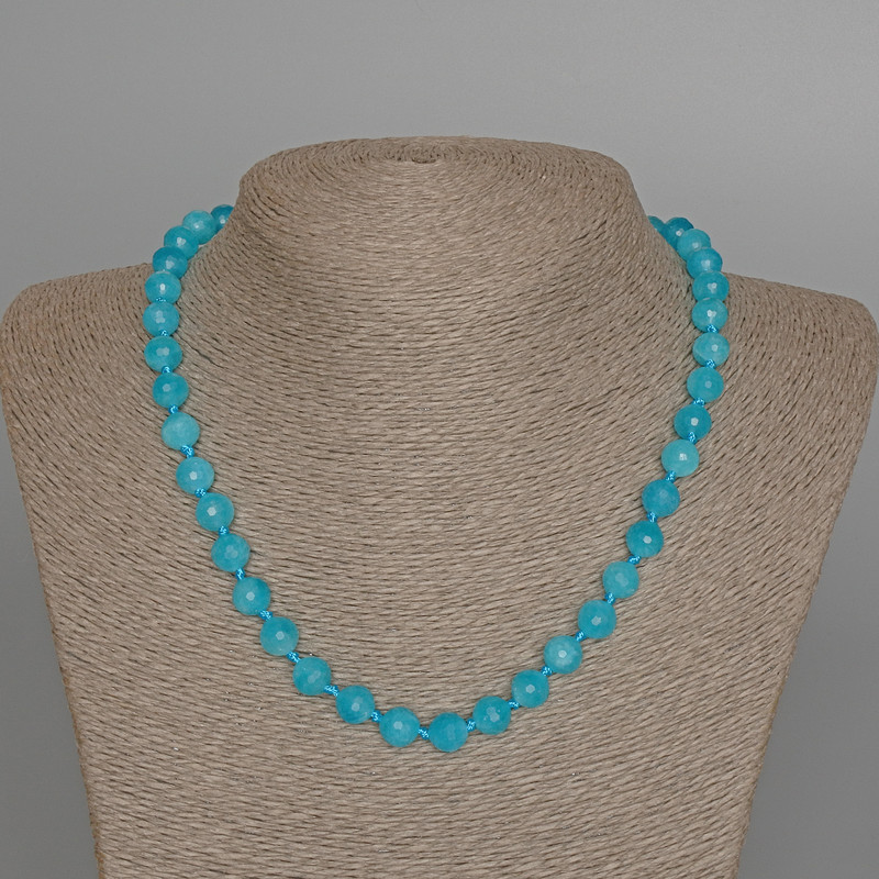 Aquamarine Necklace, Natural Stone Faceted Round Bead, Diameter 8mm+-, Length 47cm+