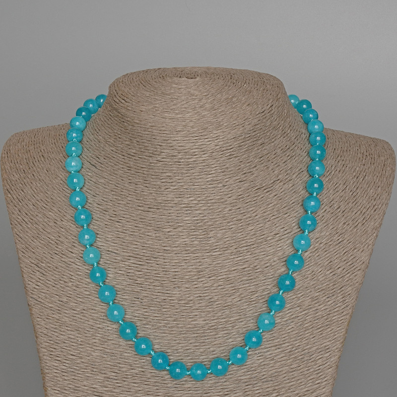 Aquamarine Necklace, Natural Stone Smooth Round Bead, Diameter 8.5mm+-, Length 49cm+