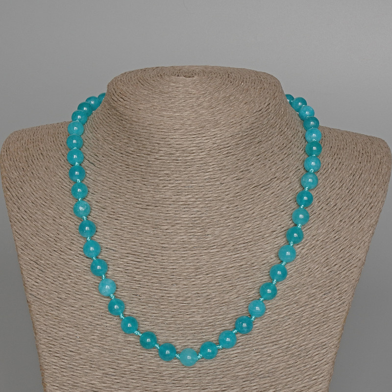 Aquamarine Necklace, Natural Stone Smooth Round Bead, Diameter 8mm+-, Length 49cm+