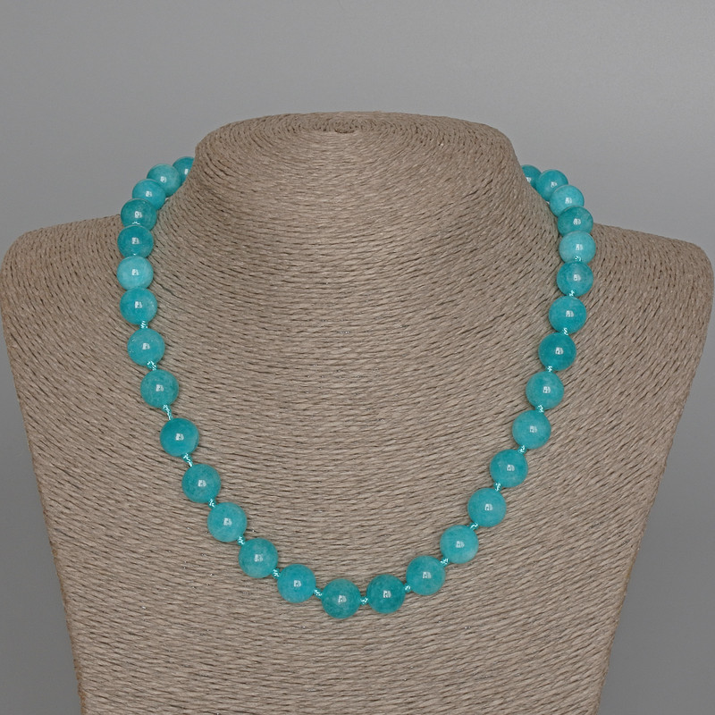 Aquamarine Necklace, Natural Stone Smooth Round Bead, Diameter 10mm+-, Length 48cm+