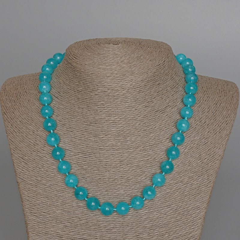 Aquamarine Necklace, Natural Stone Smooth Round Bead, Diameter 10mm+-, Length 49cm+