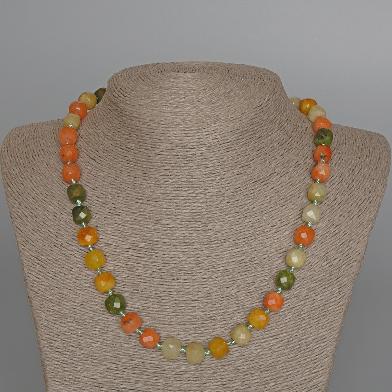 Assorted Gemstone Necklace, Natural Stone Faceted Cube, Diameter 9mm+-, Length 49cm+