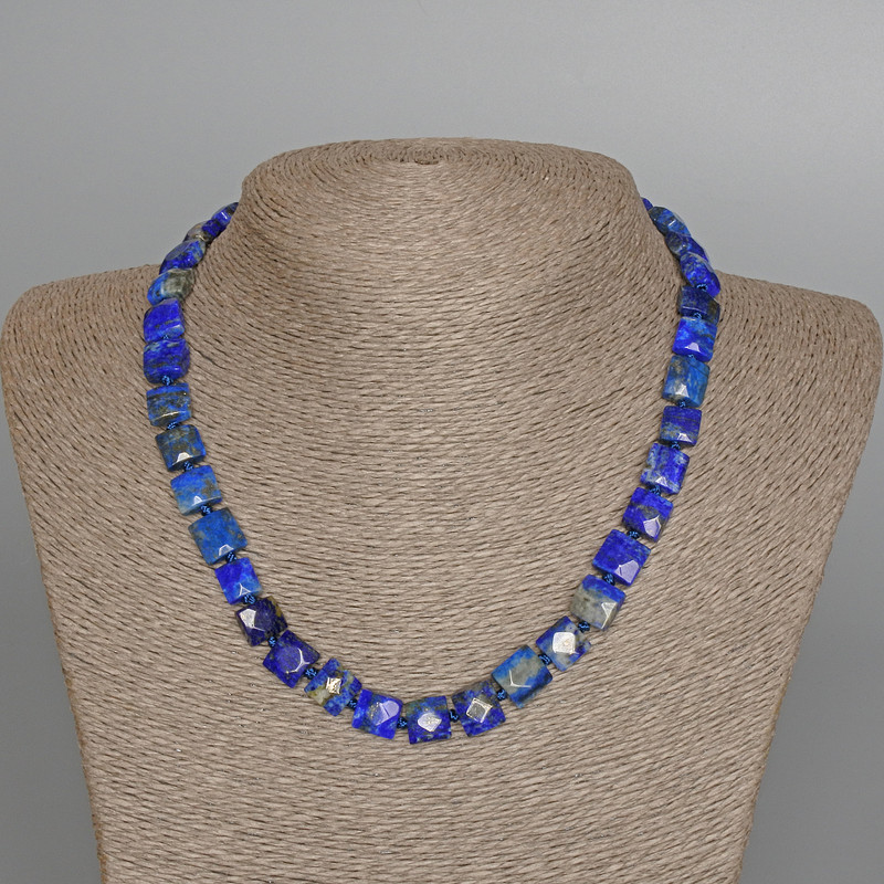 Lapis Lazuli Necklace, Natural Stone Flat Faceted Square, Diameter 9.5x5mm+-, Length 45cm+