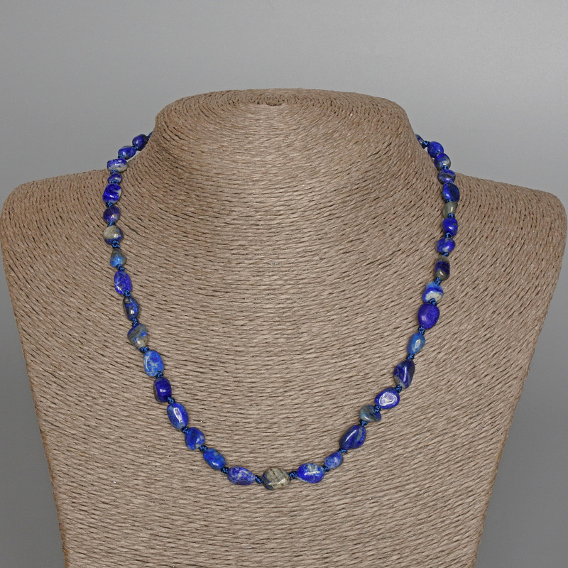 Lapis Lazuli Necklace, Natural Stone Tumbled Bead, Diameter 7x8mm+-, Length 46cm+
