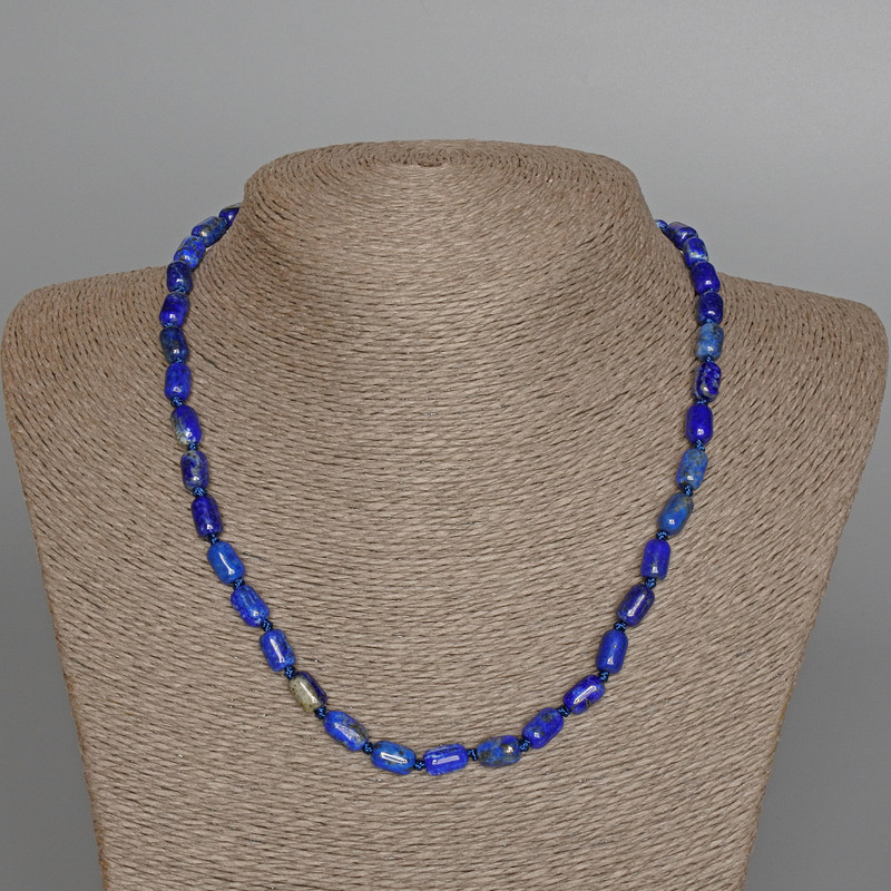Lapis Lazuli Necklace, Natural Stone Barrel Bead, Diameter 6x9mm+-, Length 46cm+