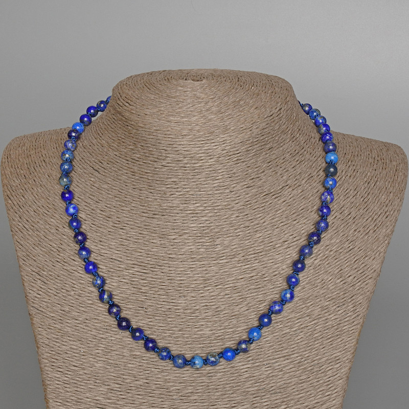 Lapis Lazuli Necklace, Natural Stone Smooth Round Bead, Diameter 6.5mm+-, Length 47cm+