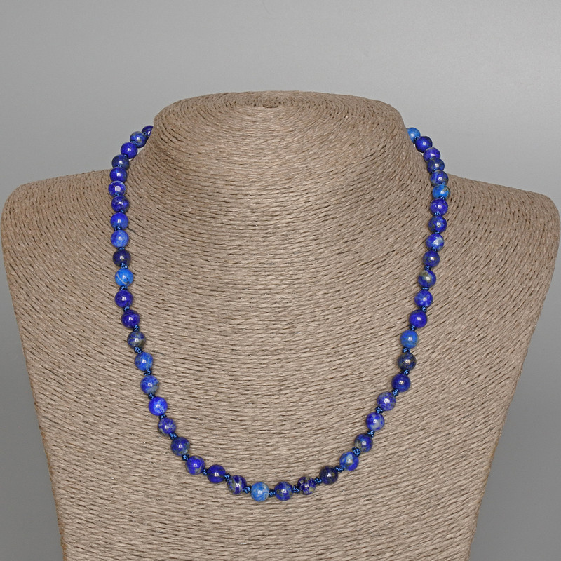 Lapis Lazuli Necklace, Natural Stone Smooth Round Beads, Diameter 6mm+/-, Length 47cm+